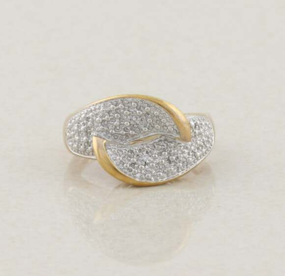 Unbranded Jewelry - Sterling Silver with Gold Plate Accents Pave Design Ring Size 7